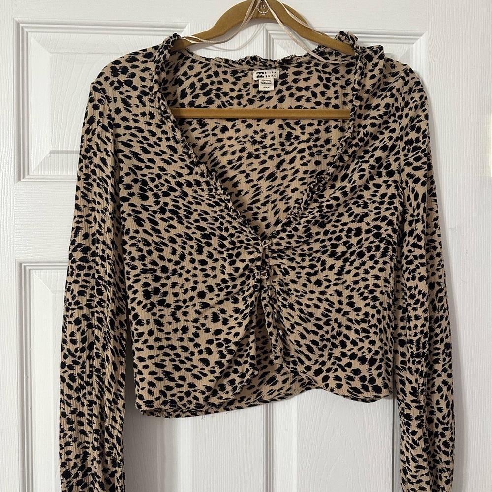 Cheetah Print Billabong Cropped Button Top